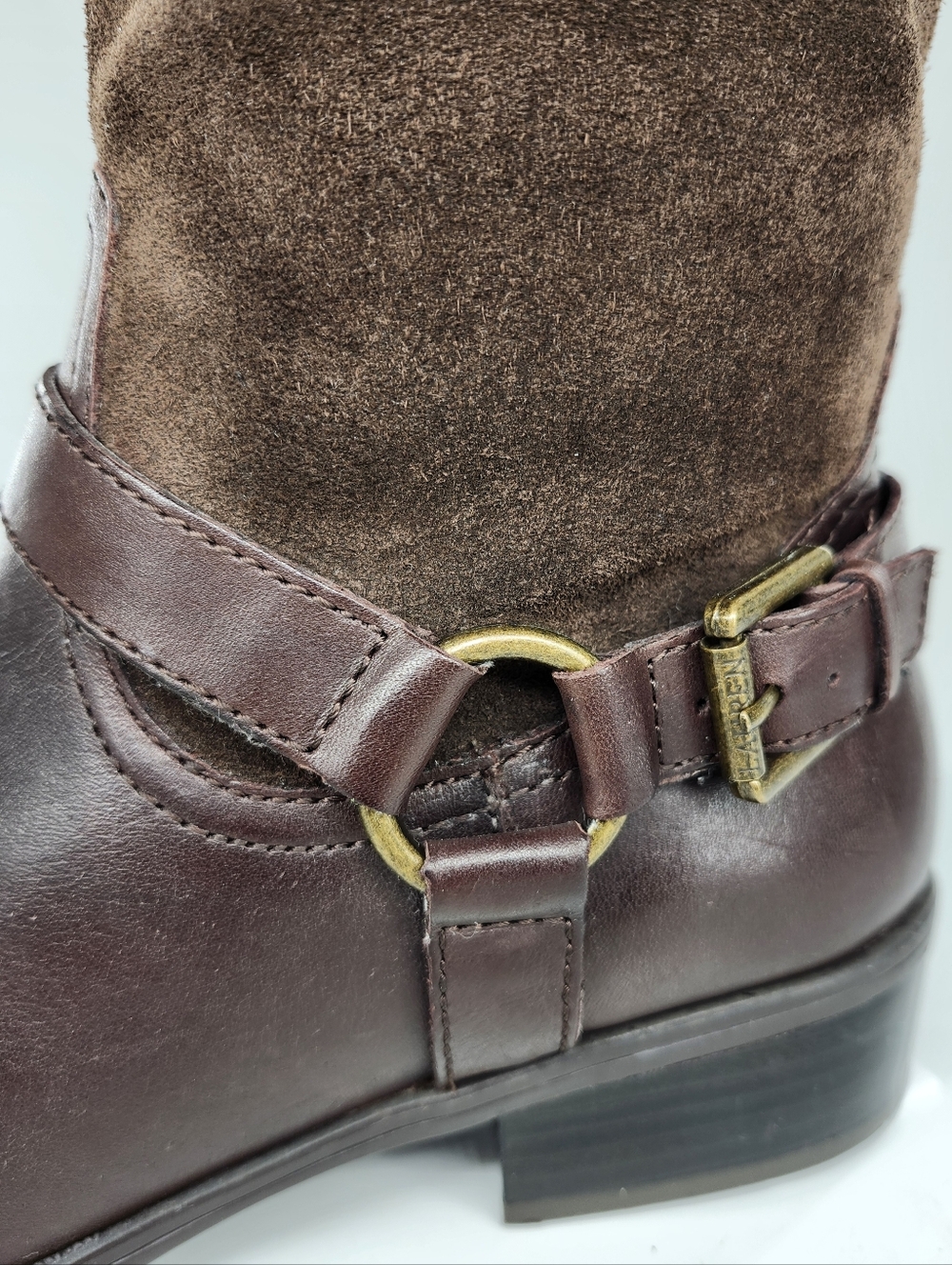 Lauren Ralph Lauren McLeod Brown Leather & Suede Harness Knee-High Riding Boots - Picture 7 of 15